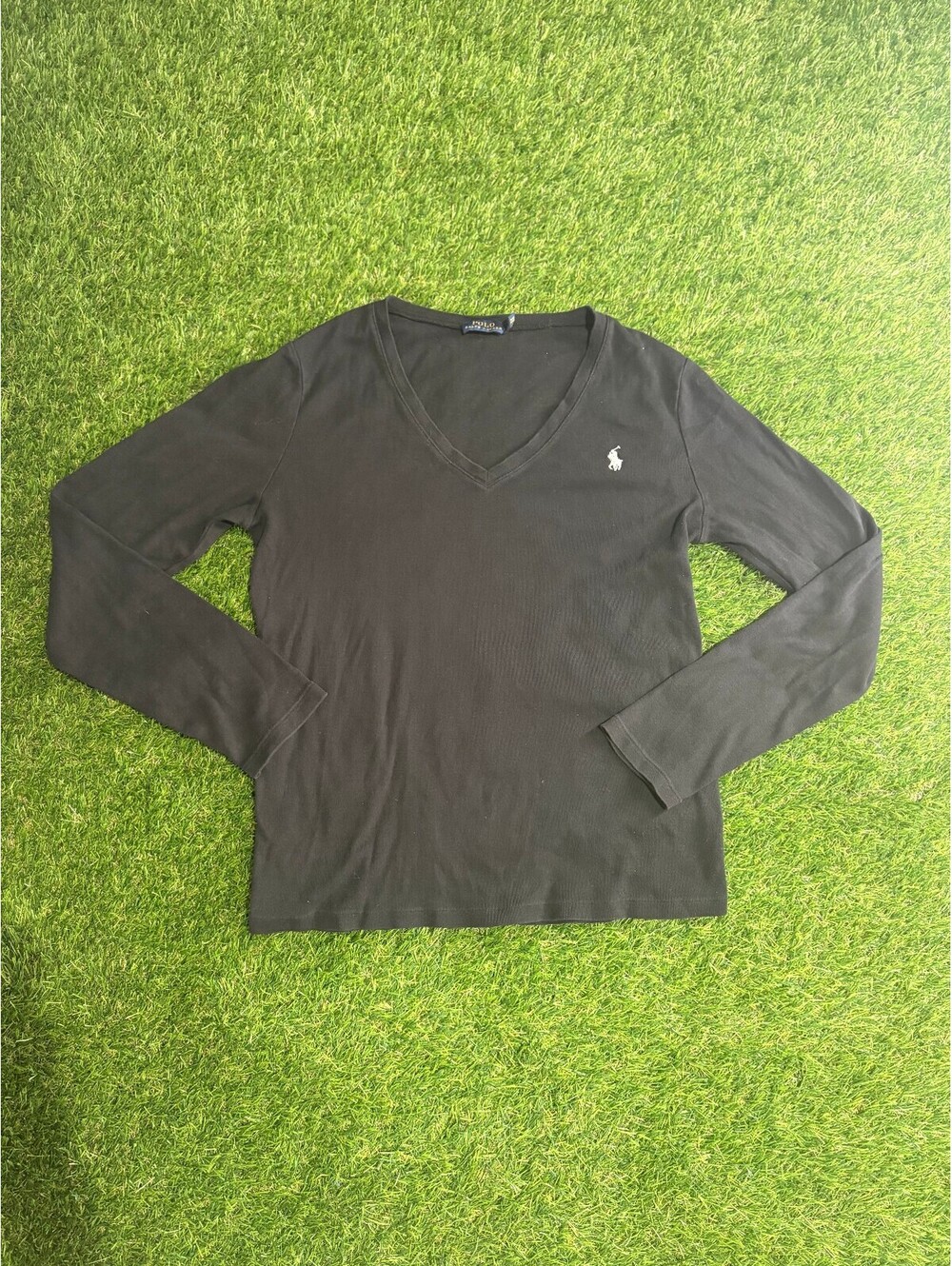 Polo Ralph Lauren Black V-Neck Long Sleeve Shirt Size Large